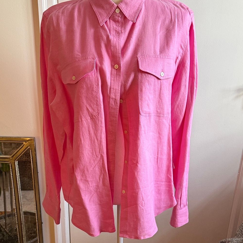 Ralph Lauren Pink Linen Shirt Sz. XL EUC